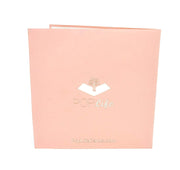 Back cover of card with pink color and printed PopLife logo