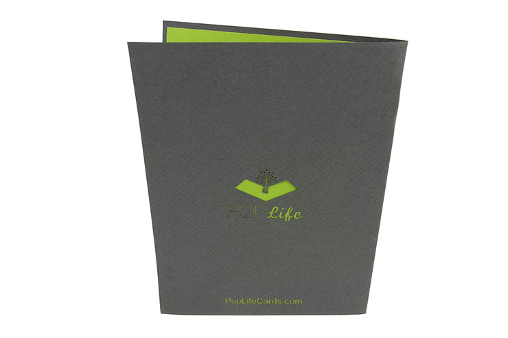 Back cover of card with light black color and printed PopLife logo