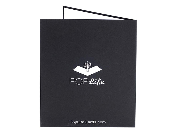 Back cover of card with black color and printed PopLife logo