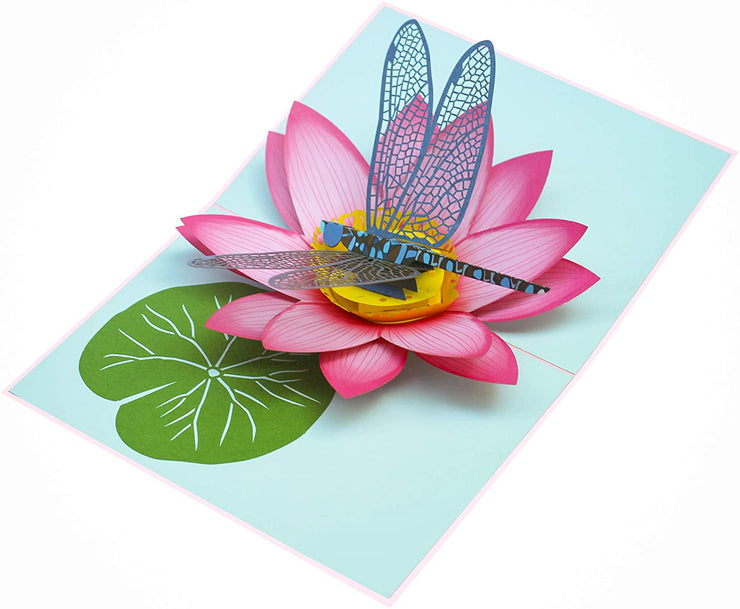 Blue Dragonfly and Lotus Pop Up Card