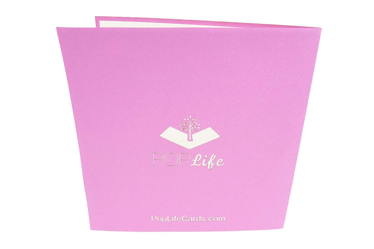 Back cover of card with purple color and printed PopLife logo