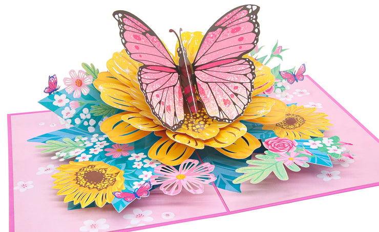 Beautiful Day Butterfly and Colorful Flowers Pop Up Card