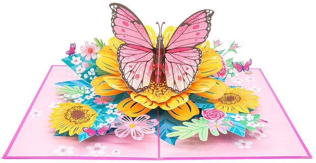 Beautiful Day Butterfly and Colorful Flowers Pop Up Card