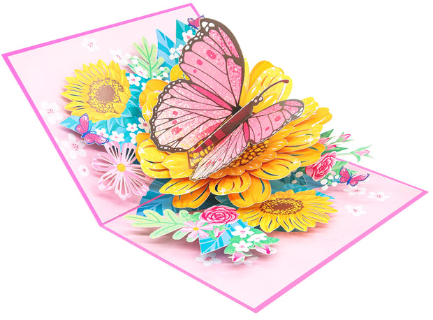 Beautiful Day Butterfly and Colorful Flowers Pop Up Card