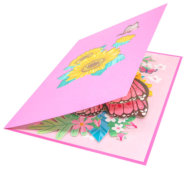 Beautiful Day Butterfly and Colorful Flowers Pop Up Card