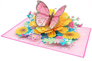 Beautiful Day Butterfly and Colorful Flowers Pop Up Card