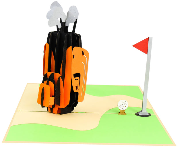 PopLife Pop-Up card features golf club with glof ball and flag