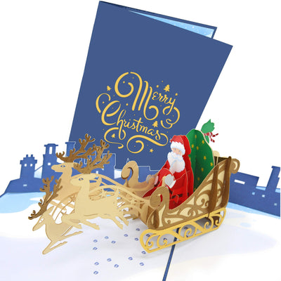 Santa's Sleigh and Reindeer Pop Up Card