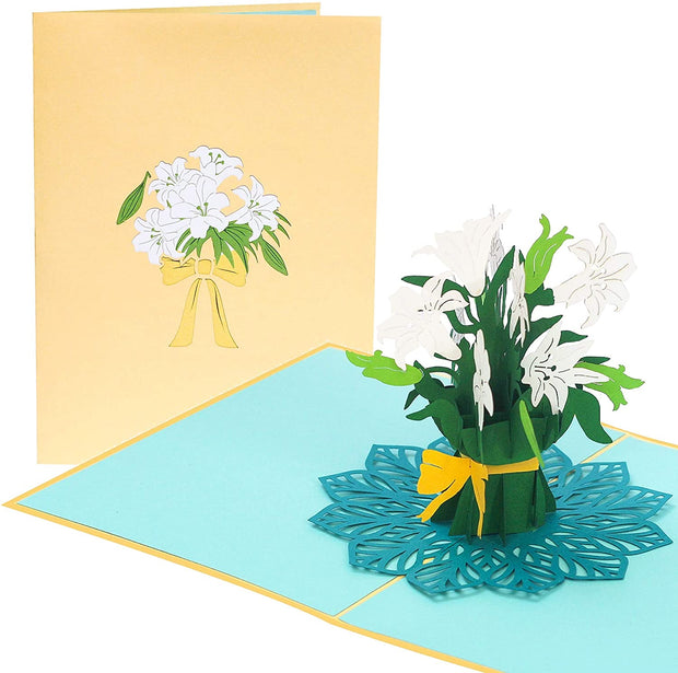 White Lily Bouquet Pop Up Card